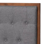 Lit plate-forme en bois (Gris/Noyer): Sommier non inclus, avec tête de lit capitonnée