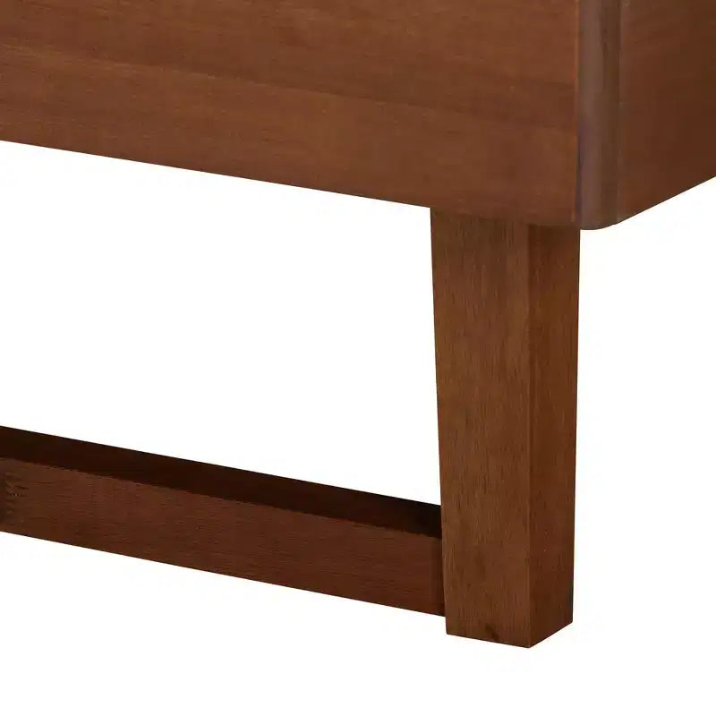 Lit plate-forme en bois (Gris/Noyer): Sommier non inclus, avec tête de lit capitonnée